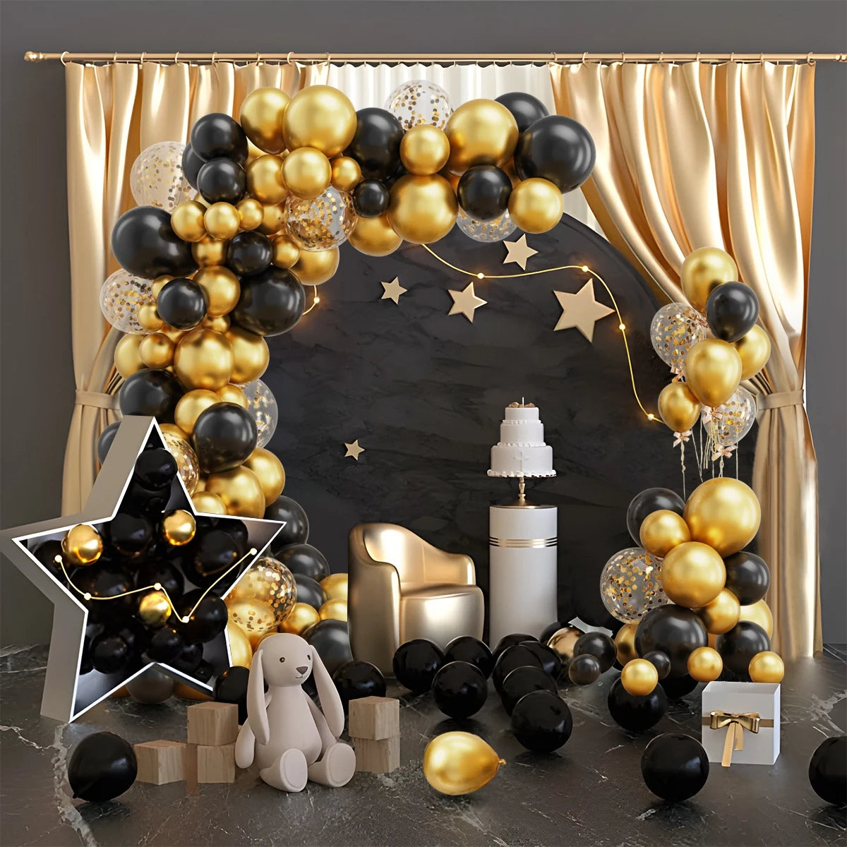 Black Gold Balloon Garland Arch Kit Happy 30 40 50 Year Old Birthday Party Decoration Adult Anniversary Graduation Party Ballon