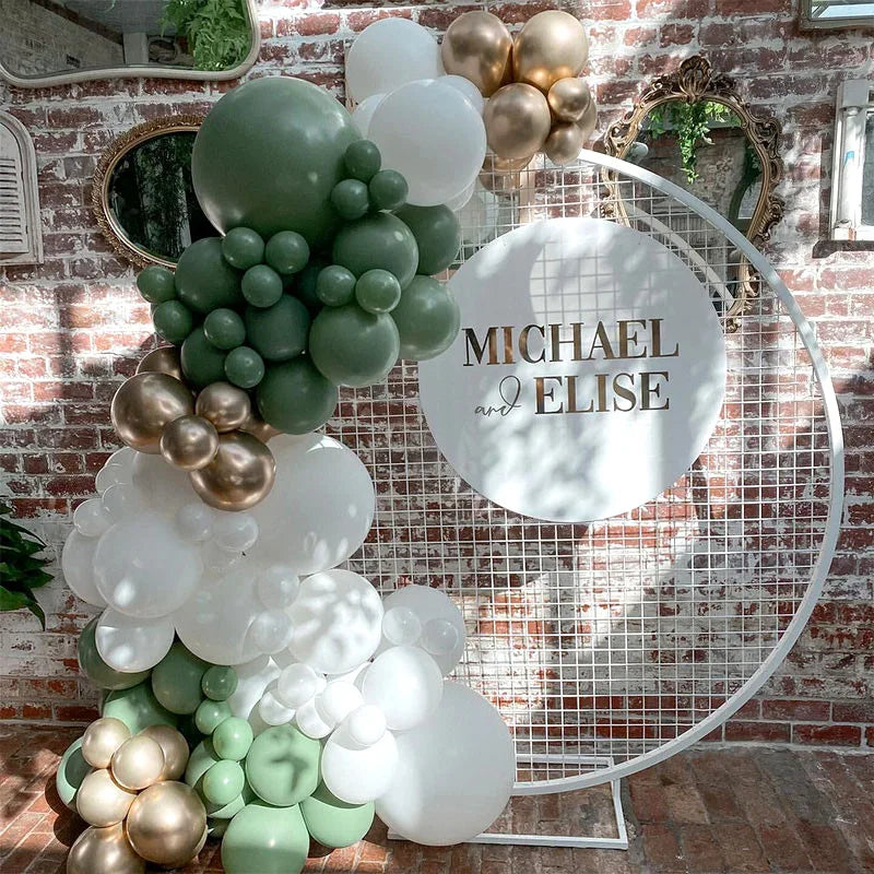 137PCS Sage Green Balloon Garland Arch Kit White Gold Confetti Balloons for Wedding Birthday Balloons Baby Shower Decorations