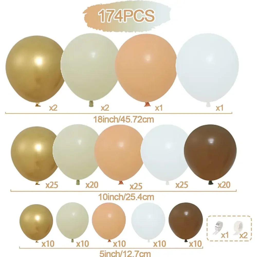 171Pcs Balloon Garland Arch Kit Khaki Nude White Brown Gold Latex Balloons Party Decorations for Baby Shower Gender Reveal